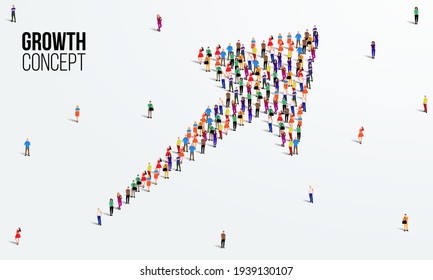 Large group of people in the shape of an arrow. Business growth concept. Vector illustration