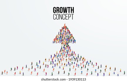 Large group of people in the shape of an arrow. Business growth concept. Vector illustration