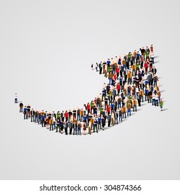 Large Group Of People In The Shape Of An Arrow. Vector