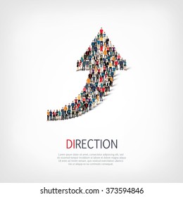 A large group of people in the shape of an arrow direction. Vector illustration