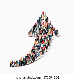 A large group of people in the shape of an arrow direction. Vector illustration