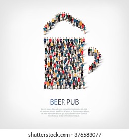 A large group of people in the shape of a beer mug , pub .Vector illustration