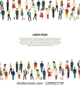 Large group of people in the shape of border on white background. Vector illustration. Crowd frame