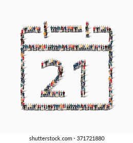 A large group of people in the shape of a calendar date icon holiday. Vector illustration