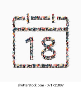 A large group of people in the shape of a calendar date icon holiday. Vector illustration