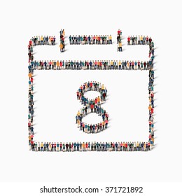 A large group of people in the shape of a calendar date icon holiday. Vector illustration