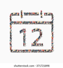 A large group of people in the shape of a calendar date icon holiday. Vector illustration