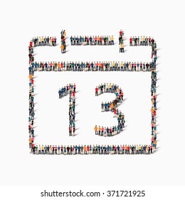 A large group of people in the shape of a calendar date icon holiday. Vector illustration