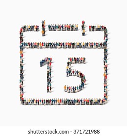 A large group of people in the shape of a calendar date icon holiday. Vector illustration