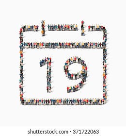 A large group of people in the shape of a calendar date icon holiday. Vector illustration