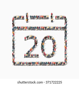 A large group of people in the shape of a calendar date icon holiday. Vector illustration
