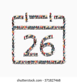 A large group of people in the shape of a calendar date icon holiday. Vector illustration