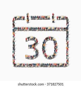A large group of people in the shape of a calendar date icon holiday. Vector illustration