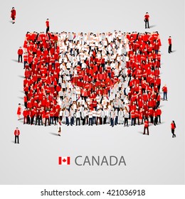 Large Group Of People In The Shape Of Canadian Flag. Canada. Vector Illustration