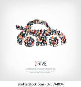 Large Group Of People In The Shape Of Car. Vector Illustration.