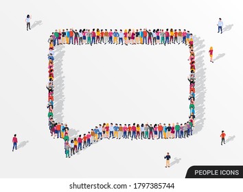 Large group of people in the shape of chat bubble. Vector illustration