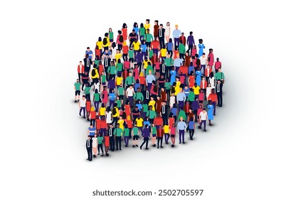Grande grupo de personas en forma de burbuja de chat. Ilustración vectorial