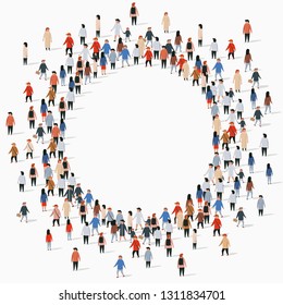 Large group of people in the shape of circle. Vector illustration