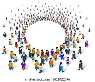 Large group of people in the shape of circle. Vector illustration