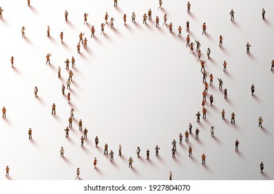 Large group of people in the shape of a circle on white background. People crowd  concept. Vector illustration