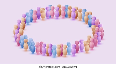 Gran grupo de personas en forma de círculo sobre fondo blanco. El concepto de la multitud. Ilustración del vector