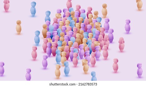 Large group of people in the shape of a circle on white background. People crowd concept. Vector illustration