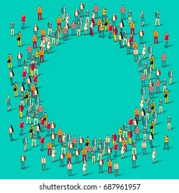 Large group of people in the shape of circle. Vector illustration