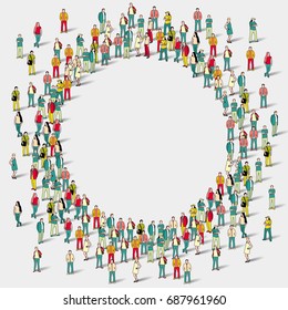 Large group of people in the shape of circle. Vector illustration