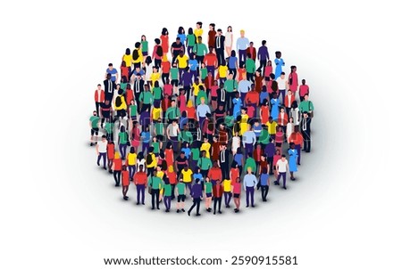 Large group of people in the shape of a circle on white background. People crowd concept. Vector illustration