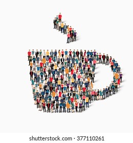 A large group of people in the shape of a cup of coffee. Vector illustration.