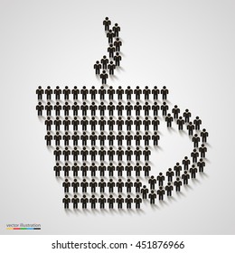 A large group of people in the shape of a cup of coffee. Vector illustration.