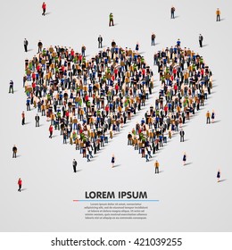 Large group of people in the shape of double hearts. Vector illustration