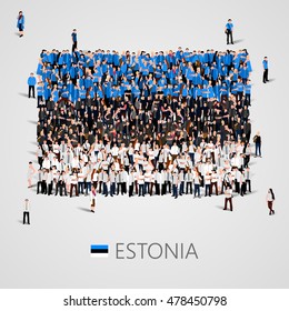 Large group of people in the shape of Estonian flag. Republic of Estonia. Vector illustration
