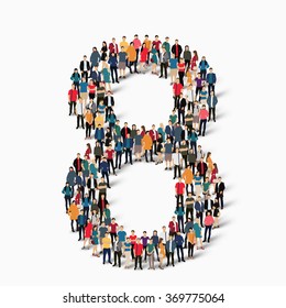 A large group of people in the shape of the figure 8. A vector illustration.