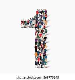 A large group of people in the shape of the figure 1. A vector illustration.