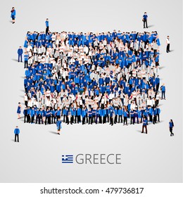 Large group of people in the shape of Greece flag. Hellenic Republic. Vector illustration