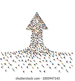 Large group of people in the shape of a grossing arrow, Way to success bussiness concept , Vector illustration