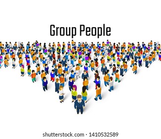 Large group of people in the shape of a grossing arrow, Way to success bussiness concept. Vector illustration