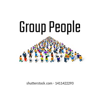 Large group of people in the shape of a grossing arrow, Way to success bussiness concept. Vector illustration