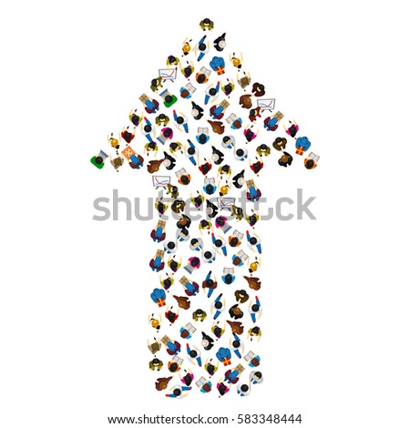 Large group of people in the shape of a grossing arrow, Way to success bussiness concept, Vector illustration