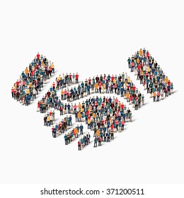 A large group of people in the shape of a handshake. Vector illustration