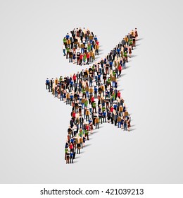 Large group of people in the shape of happy man. Vector illustration