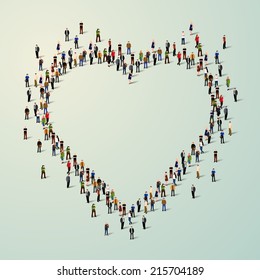 Large group of people in the shape of a heart.