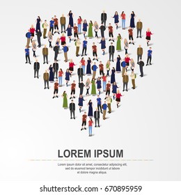 Large Group Of People In The Shape Of Heart Sign. Vector Illustration