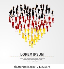 Large group of people in the shape of heart sign with German flag colors. Germany flag. Vector illustration