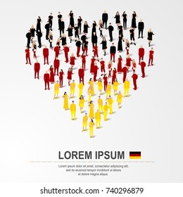 Large group of people in the shape of heart sign with German flag colors. Germany flag. Vector illustration