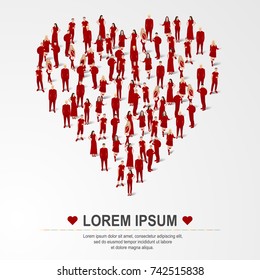 Large group of people in the shape of heart sign. Vector illustration