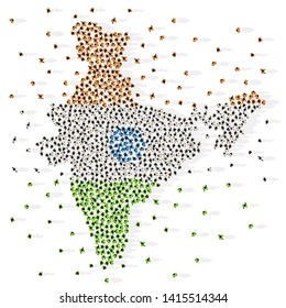 Large group of people in the shape of Indian flag. Republic of India. Vector illustration