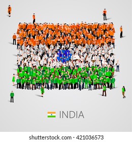 Large group of people in the shape of Indian flag. Republic of India.  Vector illustration