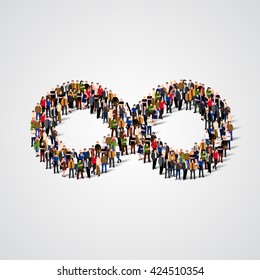 Large group of people in the shape of infinity sign. Vector illustration.